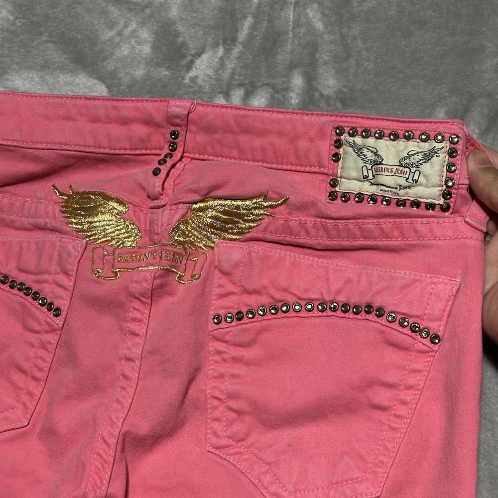 Y2K Robins Marilyn Low Rise Jeans Womens 29 Pink Embroidered Bejeweled Bimbocore - Picture 5 of 14
